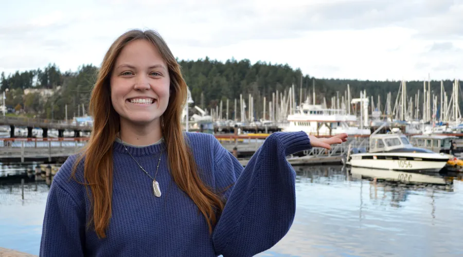 Grace in Friday Harbor holding Osprey